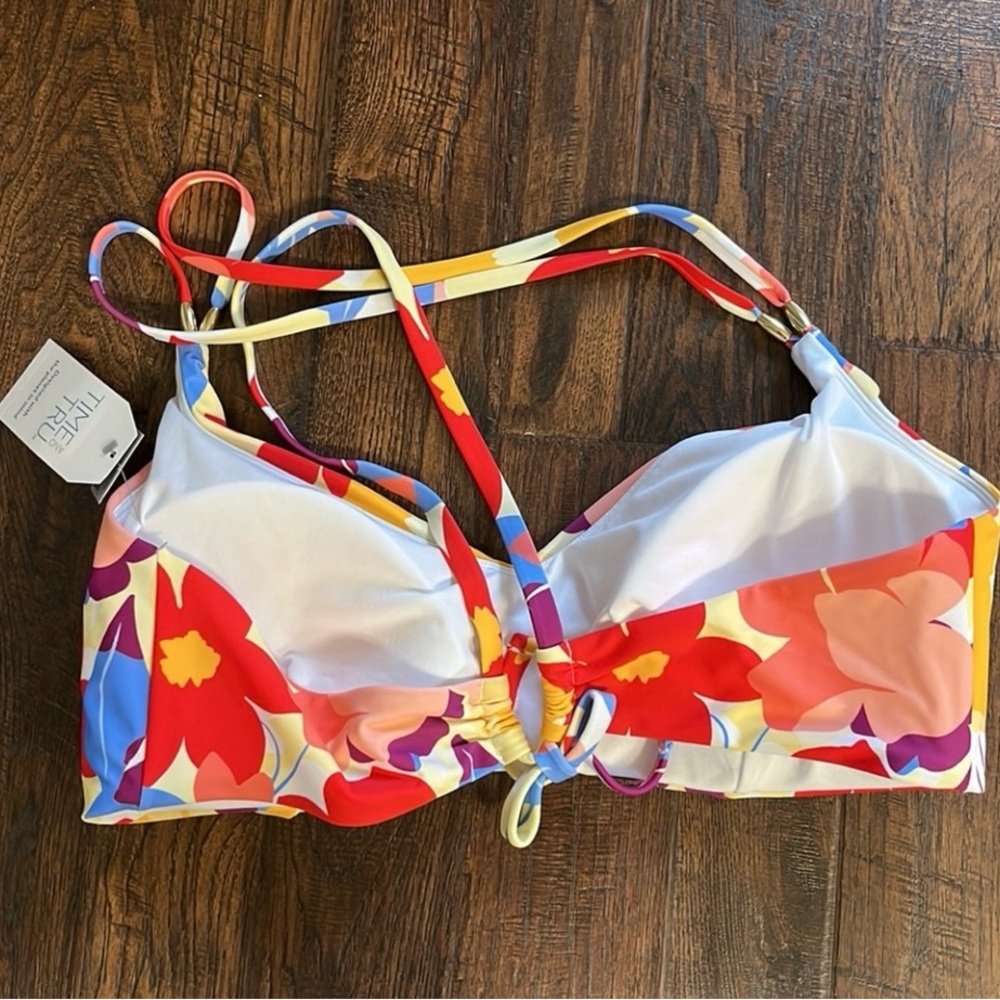 Time and Tru Floral Bikini Top - Red, Yellow, Purple - Picture 7 of 11